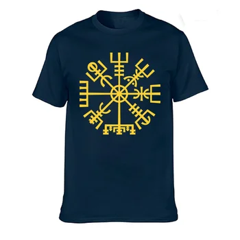 Letné Mužov Bavlnené Tričko Viking Islandskej Vegvisir Kompas Rune Amulet T-shirt Bežné Posádky Krku Camisetas Topy Plus Veľkosť