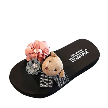 Letné non-slip detské flip-flops dievčatá módne pláže topánky sandále žena roztomilý kreslený niesť kvety papuče ženy