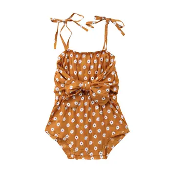 Letné Novonarodené Dievčatká Popruh Kvetinový Bowknot Romper Jumpsuit Oblek Sunsuit Oblečenie
