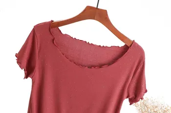Letné Nové Blikajúce-Krátke Rukávy T-shirt dámske Plus Veľkosť Farbou Vlákno Modal Top WX21