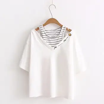 Letné Nové Harajuku Ženy tričko jednofarebné Jednoduché tričko dámske bez ramienok krátky rukáv falošné dvoch-dielny top YUPINCIAGA