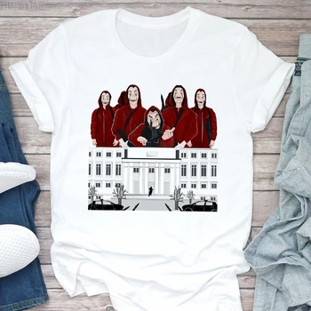 Letné Nové Peniaze Heist Harajuku Ženy T-shirt La Casa De Abstraktných vytlačené Hip Hop T shirt Módny Dom Papiera Žena Tričko Topy