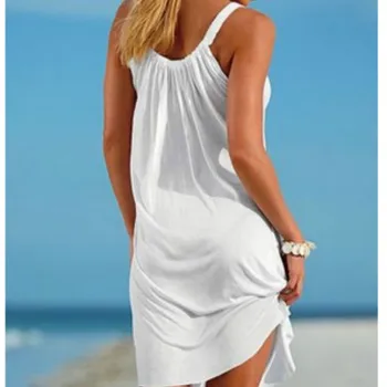 Letné Plážové Šaty Boho Popruh Voľné Sexy Vesta Šaty Ženy Bez Rukávov Sundress Bežné Plus Veľkosť Krátke Biele Šaty Black Vestidos