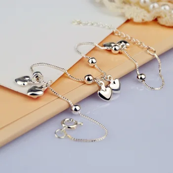 Letné strieborné šperky, dámske originálne strieborné anklet 925 sterling silver srdce členok náramok minimalistický sandále príslušenstvo