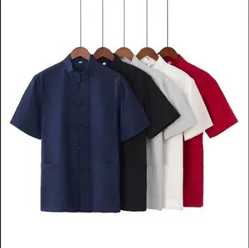 Letné Tang Bavlna Čínsky tričko Čínskej tradičnej topy Tai chi Mužov, blúzky, Vintage