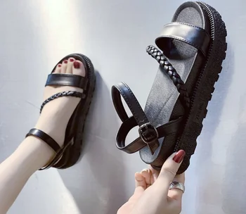 Letné topánky žena Ploché Platformu Sandále Ženy Mäkké Kožené Bežné Otvorené Prst Gladiator kliny dámske Topánky