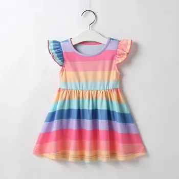 Letné výbuchu rainbow, šaty dievča dievča lietania rukávy prekladané dúhová princezná sprievod šaty narodeninovej party šaty платье 40*