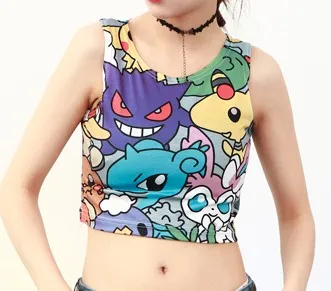 Letné štýl Tank top vesta žena Pokemon tlač Bustier oblečenie vrcholové kus Sexy roztomilý Ženy bez rukávov Plodín Topy