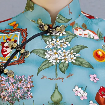 Letné Ženy, Cheongsam Krátke Šaty Kvetinový Ročník Tradičného Bavlna Slim Šaty Vestidos