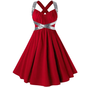 Letné Ženy Retro Vintage Šaty 50. rokov 60. rokoch 1950 Plus Veľkosť Big Swing Rockabilly Oblečenie Špagety Popruh Vysoký Pás Vestidos 2020