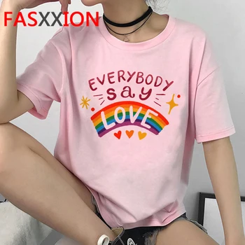 Lgbt Harajuku Rainbow, Tričko Ženy Ullzang Gay Pride T Shirt Grafické Lesbické Cartoon Tlač Tričko Kórejský Štýl Top Tees Žena