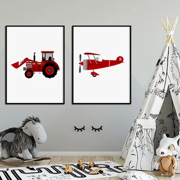 Lietadlo Buldozér Požiaru Truck Nordic Plagáty a Tlačí na Steny Umelecké Plátno na Maľovanie Škôlky obrazov na Stenu Detské detská Izba Domova