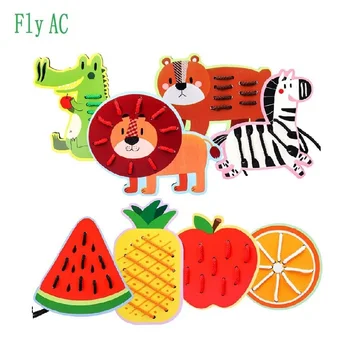 Lietať AC Hračky - Drevené Sťahovacie Zvierat ovocie Threading Hračky, Cestovné Hry Montessori Skoré Vzdelávanie Zručnosť v prstoch Vzdelávacie Darček