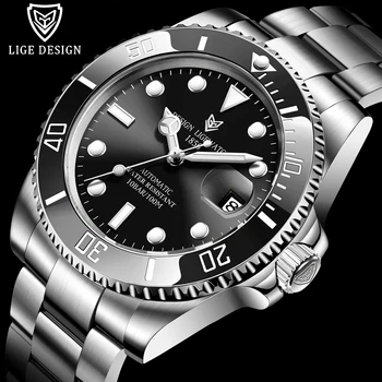 LIGE DIZAJN 2020 Luxusné Muži Mechanické Náramkové hodinky z Nerezovej Ocele GMT Sledovať Top Značky Zafírové Sklo Muži Hodinky reloj hombre