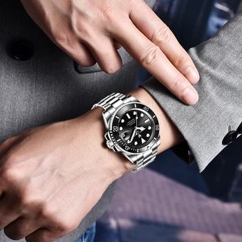 LIGE DIZAJN 2020 Luxusné Muži Mechanické Náramkové hodinky z Nerezovej Ocele GMT Sledovať Top Značky Zafírové Sklo Muži Hodinky reloj hombre