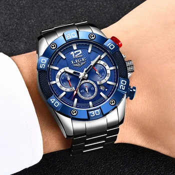 LIGE Kreatívny Dizajn Hodiniek Mužov Luxusné Náramkové hodinky Quartz s Nehrdzavejúcej Ocele Chronograf Šport Mužov Sledujte Muž Hodiny Relojes