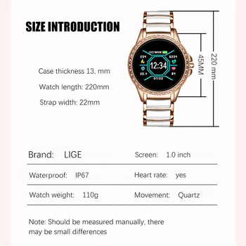 LIGE Nové Keramické Smart Hodinky Ženy Srdcovej frekvencie Monitorovanie Krvného Tlaku Vodotesný IP67 Šport Dámy Smartwatch Pre Android IOS