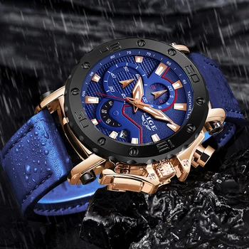 LIGE Príležitostné Športové Hodinky pre Mužov Top Značky Luxusné Modré Kožené Vojenské Náramkové Hodinky Muž Hodiny Módne Náramkové hodinky Chronograf