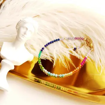 Lii Ji Rainbow Náramok 14K Zlata Plné Multi Mini Kameň Šumivé Korálkový Náramok 15+3 cm Pre Deti, Ženy Vianočný Darček