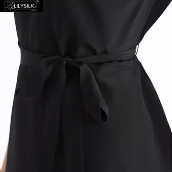 LilySilk 100 Hodvábne Šaty Malé Čierne Šaty Prírodné Skutočné Základné Nositeľné Ženy Elegantné Luxusné Dámske Prednej a Zadnej