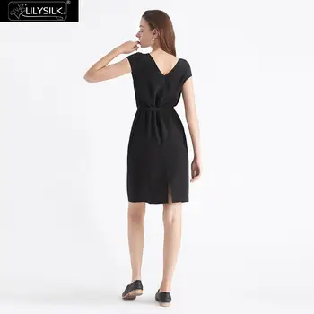 LilySilk 100 Hodvábne Šaty Malé Čierne Šaty Prírodné Skutočné Základné Nositeľné Ženy Elegantné Luxusné Dámske Prednej a Zadnej