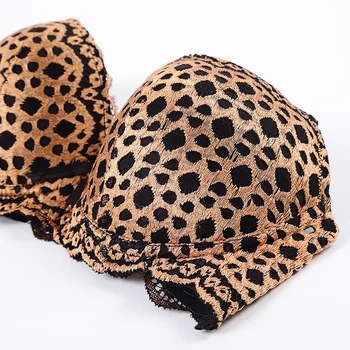 Linbaiway Sexy Žien Podprsenka Nastaviť Čipky Bielizeň Leopard Tlač Tangá Bralette spodné Prádlo, Push up Podprsenka a G-string Žena Brassiere