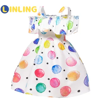 LINLING 2020 Dievčatá Polka-Dot Dress 2019 Letných Lúk plesové Šaty, Oblečenie pre Deti Detská Princezná Šaty Deti Oblečenie V228