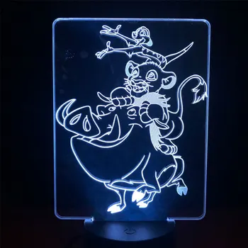 Lion King Simba TIMON PUMBAA Tím Cartoon 3d LED Svetlo pre Deti, Nočné Lampy Batérie alebo Usb 3D LED stolná Lampa pre Home Decor
