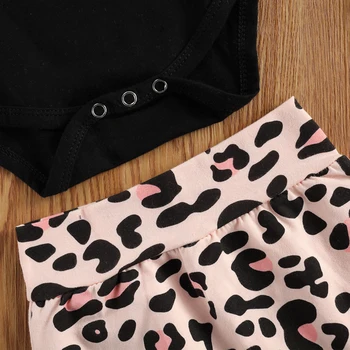 Lioraitiin 0-18 M Novorodenca Baby Girl Fashion 3ks Oblečenia Nastaviť Krátky Rukáv List Vytlačený Romper Leopard Šortky Nastaviť