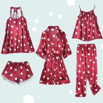 Lisacmvpnel Jeseň Nové Polka Dot Tlač 5 Ks Vyhovovali Ženy Pyžamo Módy Sexy Pyžamá
