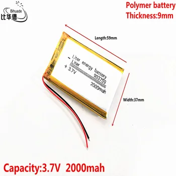 Liter energie batérie Dobré Qulity 3,7 V,2000mAH 903759 Polymer lithium ion / Li-ion batéria pre tablet pc BANKA,GPS,mp3,mp4
