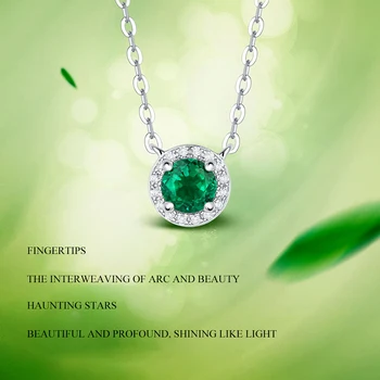 Lnngy 925 Sterling Silver Emerald Náhrdelník pre Ženy 5.0 mm Kolo Emerald Prívesok Halo Náhrdelník Lady Módne Šperky, Prívesok darček