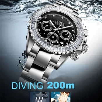 LOREO Mužov Automatické Mechanické Hodinky, Luxusné Značky Muži Móda Muž Multifunkčné Svetelný 200M potápanie Watchse relogio masculino