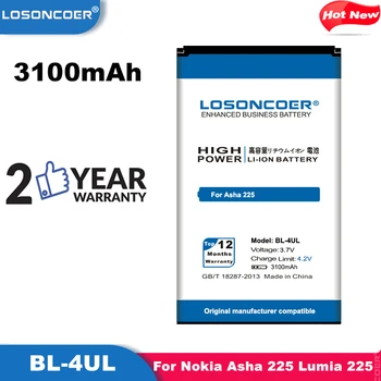 LOSONCOER Nové 3100mAh BL-4UL kvalitné batérie Pre Nokia Asha 225 Lumi 225 RM-1011 RM-1126 Batérie + na sklade