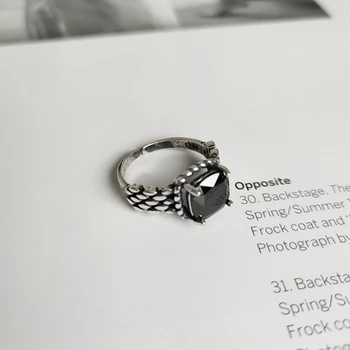 LouLeur 925 Sterling Silver Black Zirkón Krúžky Vintage Minimalistický Romantické Námestie Prstene Pre Ženy Podiel Šperky Festival Darček