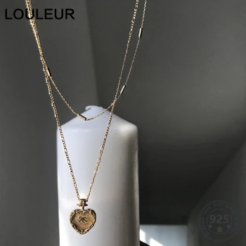 Louleur 925 Sterling Silver Srdce Dvojvrstvové Náhrdelník Zlato Pôvodný Veniec Strane Roztomilý Zirkón Náhrdelník Prívesok pre Ženy Šperky