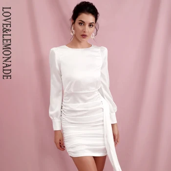 LOVE & LIMONÁDU Biela otvorte zadný streamer švy reflexné textílie s dlhým rukávom mini šaty jar LM82216