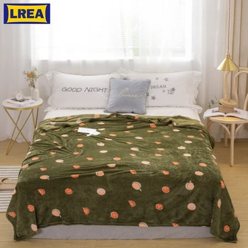 LREA плед módy zelené plody, bytový textil Coral Fleece deka mäkké teplé zimné gauč cestovné hodiť prehoz cez posteľ