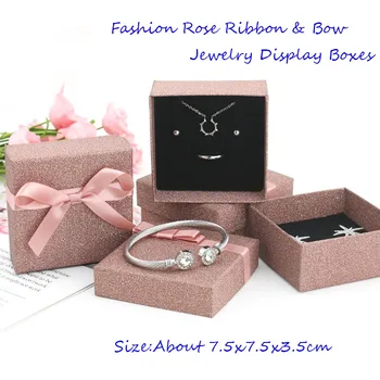 Luk Štýl Rose Šperky Organizátor Box Zásnubný Prsteň Pre Náušnice, Náhrdelník Náramok Zobraziť Darček Skladovanie Prípadoch, 7.5x7.5x3.5cm