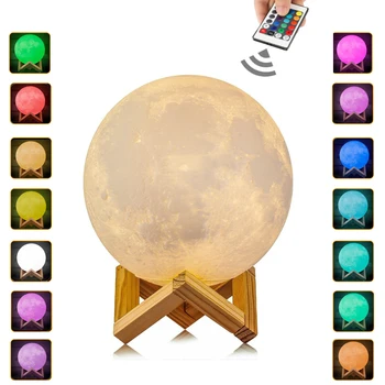 Luna Mesiac Lampy, Nočné Svetlo 3D Tlač Svitom LED Stmievateľné Touch/Diaľkové Ovládanie, 16 Farieb, USB Nabíjateľné Led Nočné Svetlo