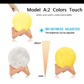 Luna Mesiac Lampy, Nočné Svetlo 3D Tlač Svitom LED Stmievateľné Touch/Diaľkové Ovládanie, 16 Farieb, USB Nabíjateľné Led Nočné Svetlo