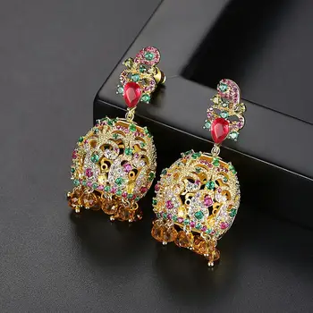 LUOTEEMI Nádhernej Zlatej Farby Indickej Dizajn Veľké Visieť Drop Náušnice pre Ženy, Svadobné Farebné CZ Módne Šperky Brincos Darček