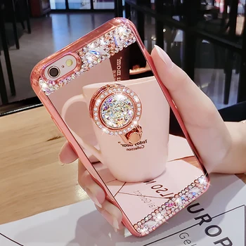 Luxury Diamond Krištáľový Lesk Drahokamu Zrkadlo Prípade iPhone11 12 Pro MAX Mini X XS Max XR 6 7 8Plus Krúžok Držiak na Stojan, Kryt