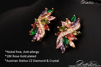 Luxus Rakúskej Stellux AAA+Crystal Stud Náušnice Ruže Zlatá Farba Módnej Značky Strany Šperky Pre Ženy brincos DFE525