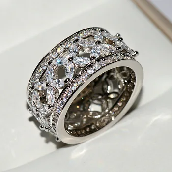 Luxusné 925 Sterling Silver Duté Kvet Crystal Snubné Prstene pre Nevesty Šperky, Zásnubné Kapela Krúžok Žien anillos bijoux