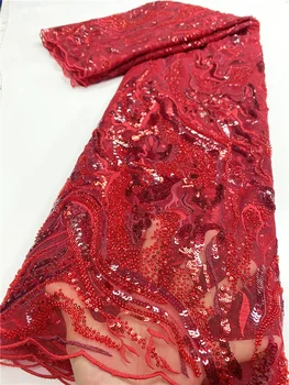 Luxusné Afriky Čipky Textílie 2020 Vysoko Kvalitnej Čipky Nigérijský Čipky Textílií Ručné Korálkové Čipky Textílie Na Svadby, Svadobné YA3616B-5