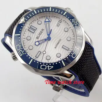 Luxusné Bliger 41mm Miyota 8215 Automatické hodinky mužov zafírové sklo nepremokavé biela dial plátno popruh svetelný keramické dezel