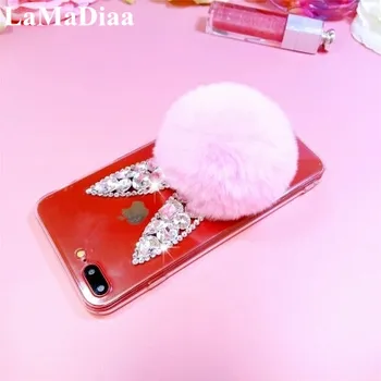 Luxusné Bling Diamond Crystal Králik Kožušiny Lopta Mäkká TPU Telefónu Zadný Kryt puzdro Pre Samsung S8 S9 S10 Plus S7 S6 okraji Note9 Note8