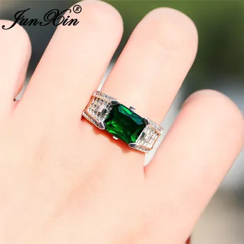 Luxusné Crystal Green Modrý Kameň Obdĺžnik Prstene Pre Mužov, Ženy, Strieborná Farba Vintage Zirkón Snubné Prstene Muži Ženy Šperky