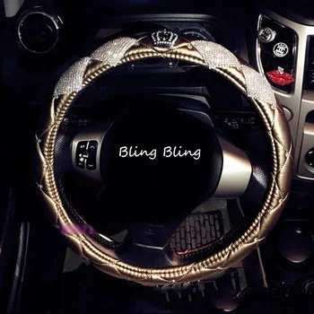 Luxusné Crystal Koruny Kožené Volante Vozidla Kryty s Bling Bling Kamienkami pre Dievčatá Univerzálny Auto Interiérové Doplnky